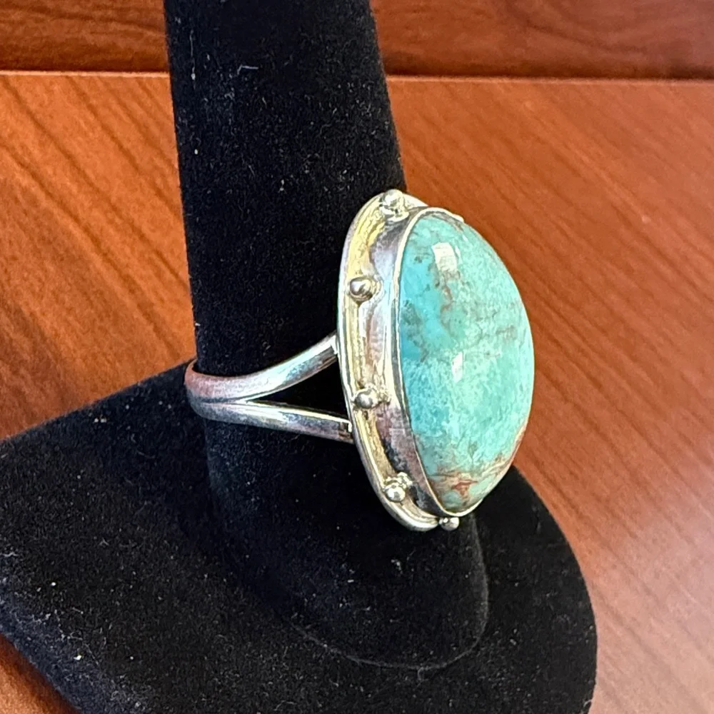 New 925 Sterling Silver Genuine Royston Turquoise Statement Ring Size 9.75